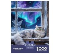 Norwegian Forest Chat 1000 Pièces Puzzles pour Adultes,Aurora Scène de Neige Un Jeu De Dexérité Très Difficile Puzzle Jeu D'intelligence l'art De La Décoration Moderne 70x50cm/1000pcs