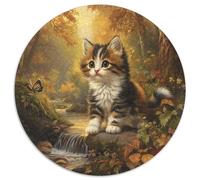 Norwegian Forest Chat Puzzle Rond De 1000 Pièces pour Adultes Filles Encastrement Qualité Supérieure Impossible Difficile Entertainment Artist' Art Relaxation 1000pcs (67.5x67.5cm)