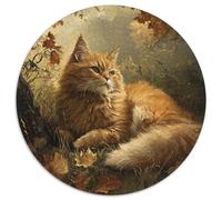 Norwegian Forest Chat Puzzle Rond De 1000 Pièces pour Wildlife Qualité Premium Artistique Art Relaxation Réduction du Stress 1000pcs (67.5x67.5cm)