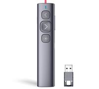 Norwii N95 Bluetooth Presentation Clicker récepteur USB-A C, PowerPoint Clicker rechargeable, télécommande de présentation, présentateur sans fil longue portée pour laptop/tablette (Rouge, BLE&USB-AC)