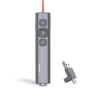 Norwii Télécommande de Présentation avec Pointeur Laser Rouge PowerPoint | Rechargeable Presenter Clicker avec 2 en 1 Récepteur USB-A&C, Slide Clicker, longue portée 100m Commande sans fil pour Mac/PC