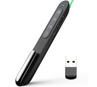 Norwii Télécommande de Présentation Rechargeable pour PowerPoint, Présentateur sans Fil avec Pointeur, Portée 100m pour Enseignants et Conférenciers, Compatible macOS (Vert - Accu - USB-A)