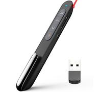 Norwii Télécommande de Présentation Rechargeable pour PowerPoint, Présentateur sans Fil avec Pointeur, Portée 100m pour Enseignants et Conférenciers, Compatible macOS (Rouge - Accu - USB-A)