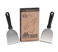 Norzn Brothers® 2X Spatules Plancha - Spatules Cuisine INOX 304, Spatule Plancha Barbecue, Grill, Teppanyaki, Grattoir, Certif. Contact Alimentaire, Garantie 10 Ans