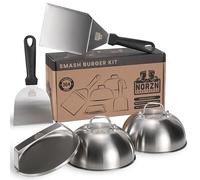 Norzn Brothers® Kit Smash Burger - Presse Smash Burger, Presse Burger, Smasher Burger, Kit Burger, Spatule Plancha, Cloche plancha, Acier INOX 304, Certifié Contact Alimentaire, Garantie 10 Ans