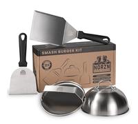 Norzn Brothers® Kit Smash Burger - Presse Smash Burger, Presse Burger, Smasher Burger, Kit Burger, Spatule Plancha, Cloche plancha, Acier INOX 304, Certifié Contact Alimentaire, Garantie 10 Ans