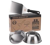 Norzn Brothers® Kit Smash Burger - Presse Smash Burger, Smasher Burger, Kit Burger, Spatule Plancha, Cloche Plancha avec Couvercle Verre, Acier INOX 304, Certifié Contact Alimentaire, Garantie 10 Ans