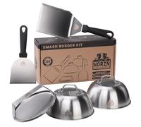 Norzn Brothers® Kit Smash Burger - Smasher à Hamburger, 2 Cloches avec Fenêtre Transparente, Spatule Plancha et Spatule Auxiliaire. Acier Inoxydable 304, Certifié Contact Alimentaire, Garantie 10 Ans