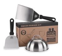 Norzn Brothers® Spatule Plancha et Cloche Plancha - Spatule en Acier Inoxydable 304, Cloche INOX, Spatule Smash Burger, Cloche Burger, Spatule Cuisine, Certifié Contact Alimentaire, Garantie 10 Ans