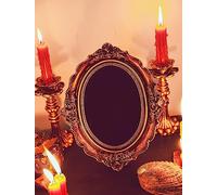 Nosadi Miroir de sorcière Noir avec Outils de scrying pour autel, kit de Fournitures de Divination, Miroir décoratif Ovale, Or foncé Antique, 21,1 cm de Large x 25,4 cm de Long