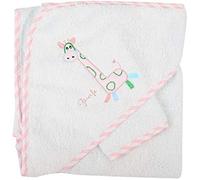 NOSBEBES ® Fabriqué en EUROPE Sortie de bain brodé, 100% COTON idee cadeau naissance, Serviette de Bain Bébé (BLANC ROSE GIRAFE)