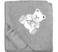 NOSBEBES ® Fabriqué en EUROPE Sortie de bain brodé, 100% COTON idee cadeau naissance, Serviette de Bain Bébé (BLANC GRIS GIRAFE)
