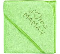 NOSBEBES® Sortie de bain brodé, peignoir, ensemble bebe Cape avec gant, 100% COTON idee cadeau naissance bébé Serviette à capuchon pour bébé, Serviette de Bain Bébé (VERT MAMAN)