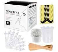 Nose Wax Kit de cire pour nez pour homme et femme, 100 g de cire pour poils de nez, 20 applicateurs à pointe sûre, 10 applicateurs en bois, 10 récipients et 10 pochoirs à moustache