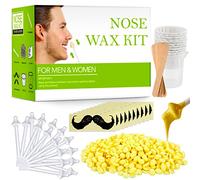 Nose Wax Kit Kit de cire pour le nez pour homme et femme avec 50 g de cire pour poils de nez, 20 applicateurs à pointe sûre, 10 récipients et 8 modèles de moustache.
