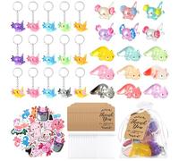 Nosiny Lot de 110 accessoires de fête d'anniversaire Axolotl avec porte-clés 3D en résine lumineuse, autocollants pour la Saint-Valentin, une fête prénatale, un mariage, des décorations de cadeau de