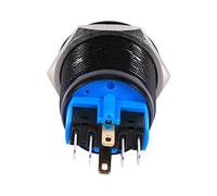 Nosqew Bouton Poussoir LED étanche à Verrouillage Automatique 12 V 24 V en Alliage de Zinc à Tête Plate Anti-poussière IP65 IK08 pour Panneau de Commande Industriel Automobile Marin (bleue)