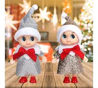 Nosqew Lot de 4 Poupées Elfes de Noël avec Bras et Jambes Mobiles pour Enfants, Décorations de Vacances et Cadeaux de Noël, Argent, Rouge, Noir, Or, Rose, 11 Cm