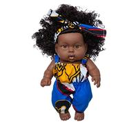 Nosqew Poupée bébé Noire, Poupée Fille Africaine Américaine de 20 Cm avec Robe, Poupées Noires Réalistes Reborn, Poupées Africaines, Poupée de Jeu Réaliste avec de Grands Yeux (C)