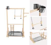 Nosqew Support à Oiseaux en Bois Double Couche, Aire de Jeux avec échelle, Balançoire, Cloche, Jouet Athlétique, Perchoir pour Perruches, Calopsittes, Petits Oiseaux, Bois Naturel, (comme indiqué)