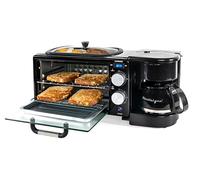 Nostalgia 3-in-1 Retro Breakfast Station - Includes 5 Cup Coffee Maker, Non-Stick Ceramic Griddle, and 4-Slice Toaster Oven - Built-In Timer, Reusable Coffee Filter, Space-Saving Design - Black