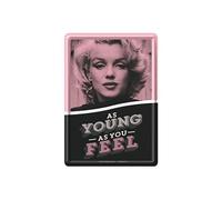 Nostalgic-Art 10302 Celebrities Marilyn Monroe - AS YOUNG AS YOU Feel, tôle Carte postale 10 x 14 cm Métal, multicolore, 10 x 14 x 0,2 cm