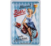 Nostalgic-Art Plaque en tôle rétro 20 x 30 cm Hurra Bier - Idée de Cadeau pour Les Fans de bière, en métal, Design Vintage avec Dicton, décoration de bière