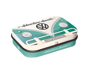 Nostalgic-Art 81393 Vw Bulli - Adventure Awaits | Boîte à pilules | Boîte à bonbons | Métal | Rempli de dragées à la menthe poivrée