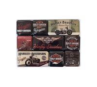 NOSTALGIC ART 9 Mini Aimants Harley Davidson Vintage - En résine émaillée - 3 magnets de 4.5 x 2.3 cm - 6 magnets de 2.3 x 2.3