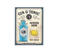 Nostalgic-Art Aimant de réfrigérateur rétro Gin & Tonic Served Here - Idée Cadeau pour Les Fans de Cocktail en métal Vintage 6 x 8 cm