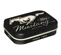 Nostalgic-Art Boîte à pilules rétro, 4 x 6 x 1,6 cm, Ford Mustang - Horse Logo Black - Idée de cadeau pour fans de Ford, avec dragées à la menthe, design vintage