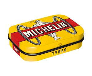 Nostalgic-Art Boîte à pilules rétro, 4 x 6 x 1,6 cm, Michelin - Tyres Bibendum Yellow - Idée de cadeau pour fans de moteur, avec dragées à la menthe, design vintage