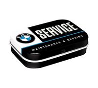Nostalgic-Art Boîte à pilules rétro, 4 x 6 x 1,6 cm, Official License Product (OLP), BMW - Service - Idée de Cadeau pour Fans de BMW, avec dragées à la Menthe, Design Vintage