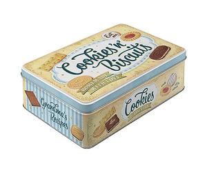 Nostalgic-Art Boîte de conservation rétro plat, 2,5 l, Cookies 'n' Biscuits - Idée de cadeau pour la cuisine, récipient en tôle avec couvercle, design vintage