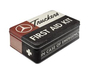 Nostalgic-Art Boîte de conservation rétro plat, 2,5 l, Daimler Truck - First Aid Kit - Idée de cadeau pour fans d'accessoires automobiles, récipient en tôle avec couvercle, design vintage