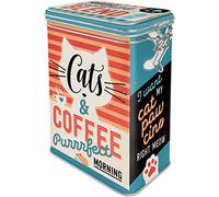 Nostalgic-Art Boîte rétro, Cats & Coffee - Idée de Cadeau pour propriétaires de Chats, Récipient avec Couvercle aromatique, Design Vintage, 1,3 l