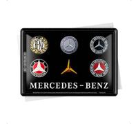 Nostalgic-Art Carte postale en tôle rétro 10 x 14 cm Mercedes-Benz - Logo Evolution - Idée de cadeau pour les fans de Mercedes-Benz Accessoires Carte postale en métal Mini plaque en étain comme carte