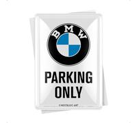 Nostalgic Art – Carte postale métallique – BMW PARKING ONLY – 10 x 14 cm – blanche