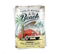 Nostalgic-Art Carte postale rétro en métal 10 x 14 cm VW Bulli - Beach - Volkswagen Bus Idée cadeau Carte postale en métal Mini plaque en étain comme carte de vœux