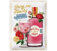 Nostalgic-Art - Enseigne Plaque en Métal Émaillée 30x40cm - Pink Gin Flowers