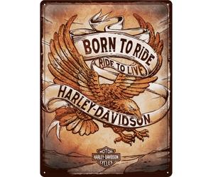 Nostalgic Art Harley Davidson - Born to Ride, panneau en fer-bla 40 cm x 30 cm