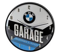 Nostalgic-Art Horloge rétro, Ø 31 cm, BMW - Garage - Idée Cadeau pour Fans de BMW, Official License Product (OLP), décoration Murale Cuisine, Design Vintage, Multicouleur