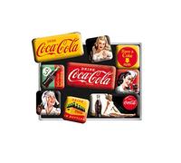 Nostalgic-Art, Set d'aimants rétro, Coca-Cola - Yellow - Cadeau pour Les Fans d'automobiles, Décoration pour Le frigo, Design Vintage, 9 pièces