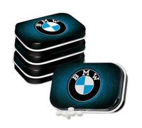 Nostalgic-Art Lot de 4 boîtes à pilules rétro 4 x 6 x 1,6 cm BMW - Logo Blue Shine - Idée cadeau pour les fans d'accessoires BMW - Produit original sous licence (OLP) - Avec dragées à la menthe