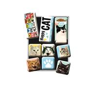 Nostalgic-Art Lot de 9 aimants de réfrigérateur rétro Happy Cats - Idée Cadeau pour propriétaires de Chats - Kit magnétique pour Tableau magnétique - Design Vintage