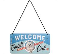 Nostalgic-Art, Plaque à suspendre, Animal Club - Welcome Cat - Idée de cadeau pour les propriétaires de chats, en métal, Déco design retro, 10 x 20 cm