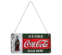 Nostalgic-Art, Plaque à Suspendre, Coca-Cola - Ice Cold Sold Here - Idée de Cadeau pour Les Fans de Coke, en métal, Déco Design Retro, 10 x 20 cm