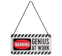Nostalgic-Art, Plaque à Suspendre, Genius at Work - Panneau d'avertissement comme idée de Cadeau, en métal, Déco Design Retro, 10 x 20 cm