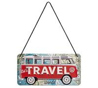 Nostalgic-Art, Plaque à suspendre, Volksgwaren Bulli T1 -Travel The World - Idée de cadeau pour le bus VW, en métal, Déco design retro, 10 x 20 cm