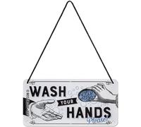 Nostalgic-Art Plaque à Suspendre, Wash Your Hands - Idée de Cadeau pour nostalgiques, en métal, Design Retro pour la décoration, 10 x 20 cm
